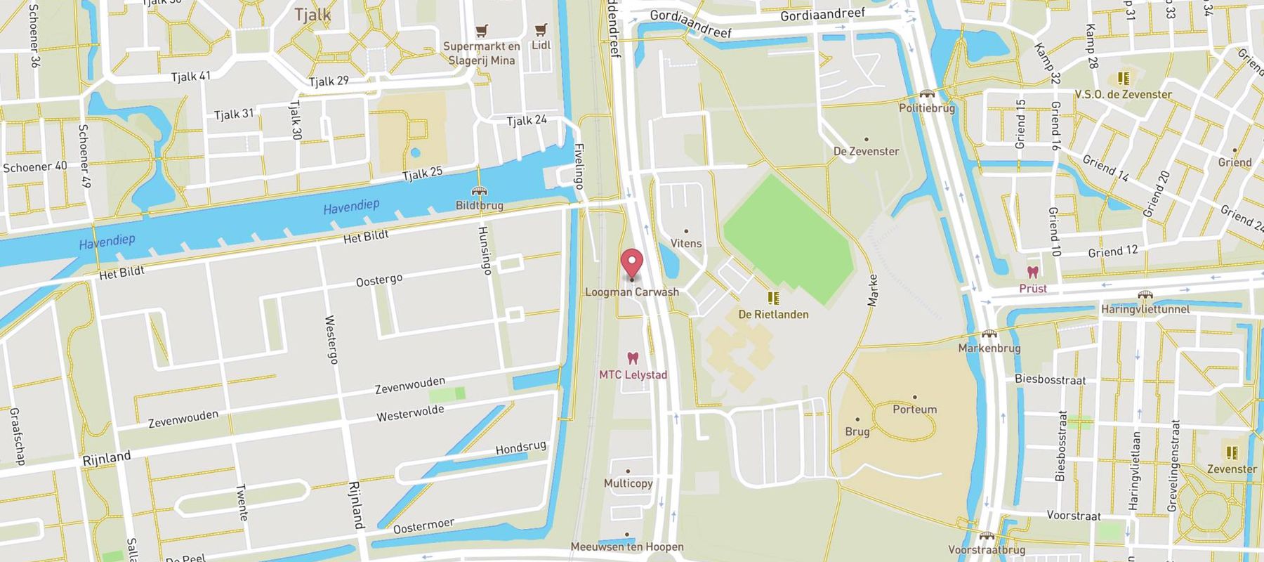 Loogman Carwash Lelystad - Wasstraat Lelystad map