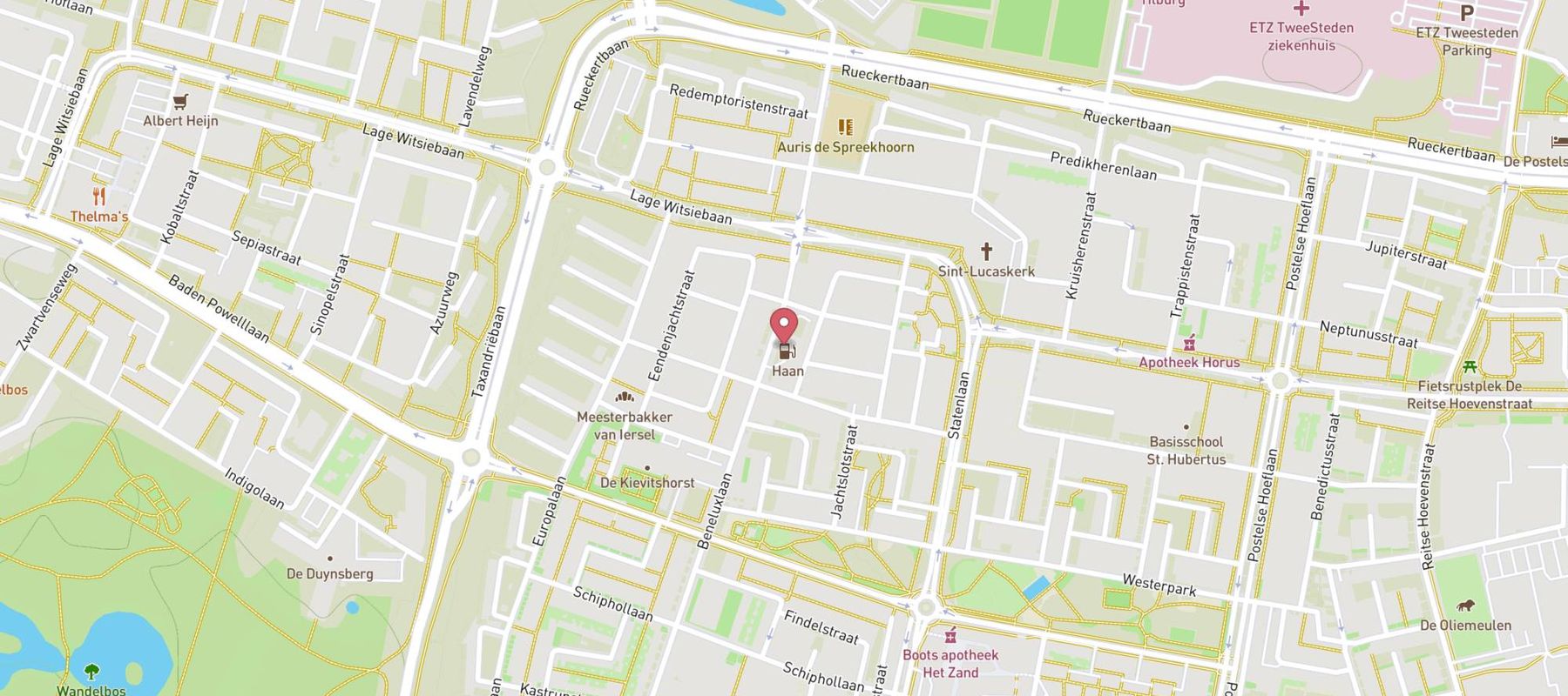 haan tankstation Westerpark Tilburg map