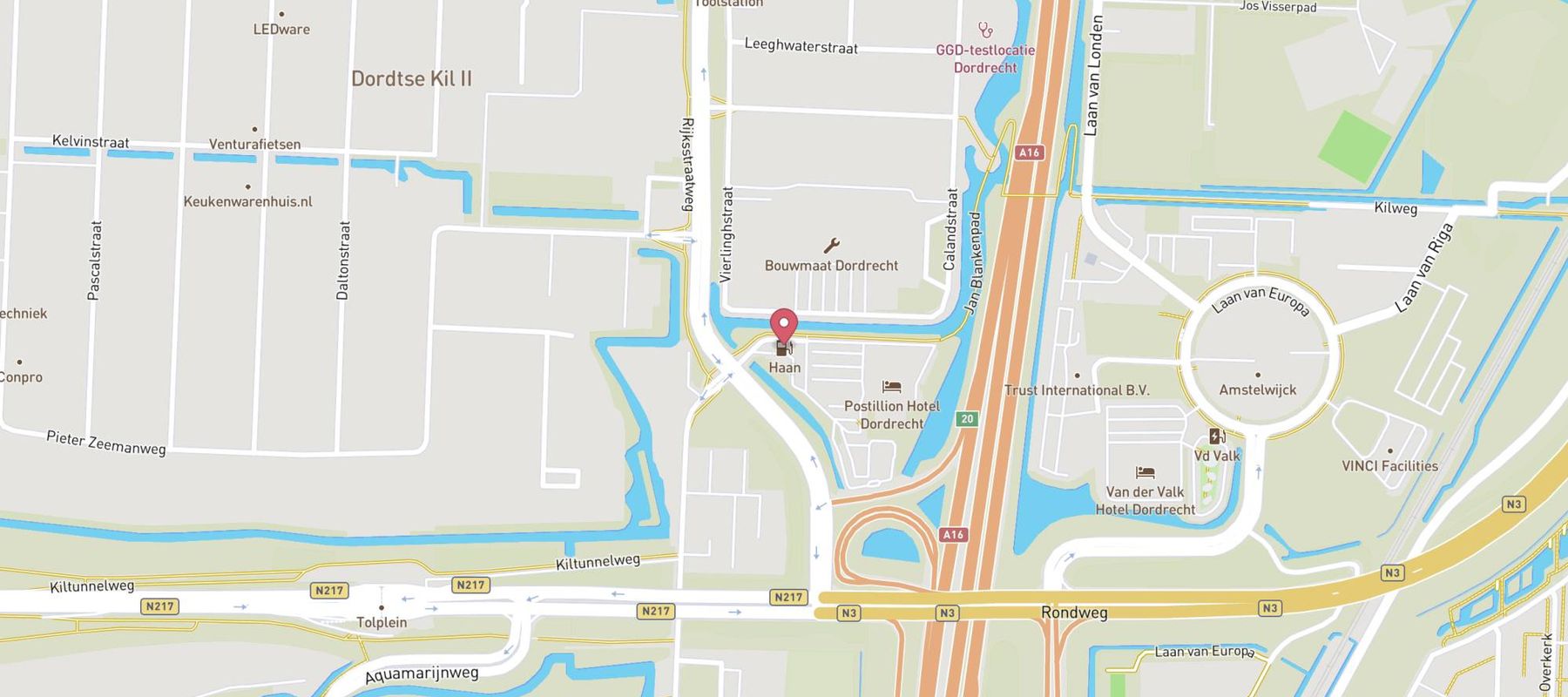 haan tankstation Postiljon A16 Dordrecht map