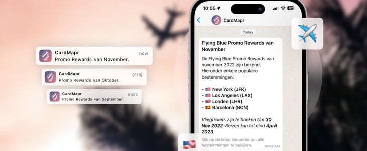 Ontvang maandelijks de Flying Blue Promo Rewards via WhatsApp of mail met onze nieuwsbrief